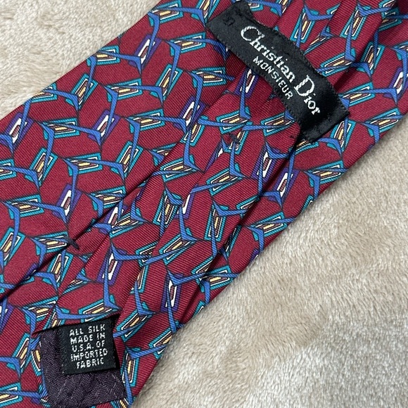 Christian Dior Monsieur Vintage Maroon Blue Abstract Design Tie - Picture 2 of 3